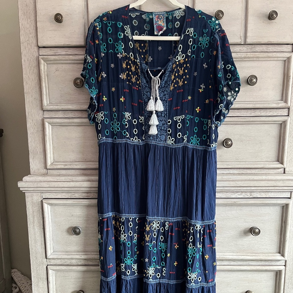 Johnny Was blue maxi dress XL summer like new